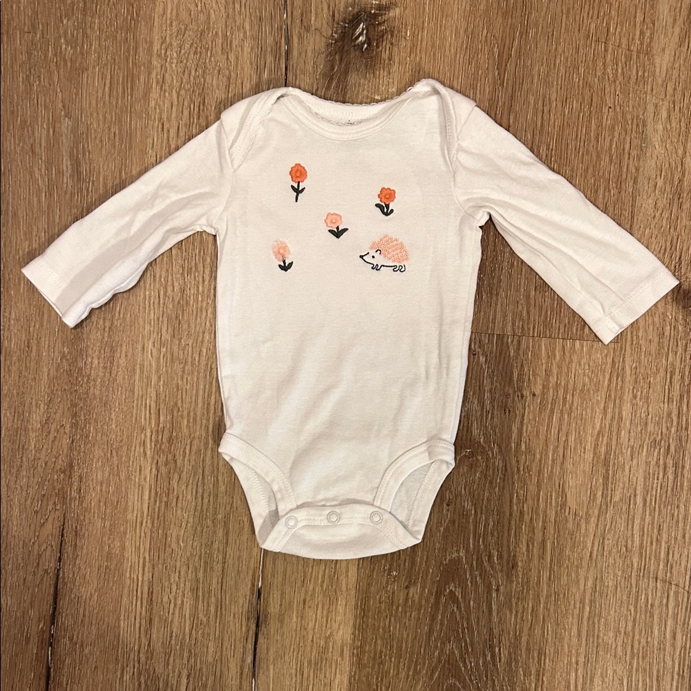 Carter's White Floral with Hedgehog Embroidery Bodysuit